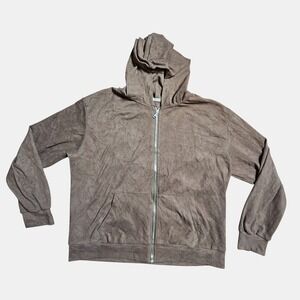 Fire‎ & Fleur Full Zip Long Sleeve Hoodie Sweatshirt Jacket 3XL Faux Suede Y2K